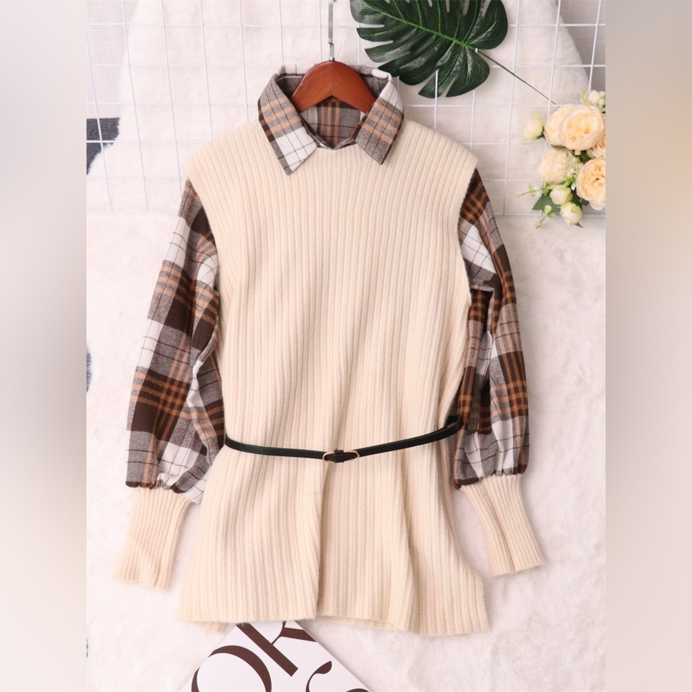 Plaid Long Sleeve Sweater Dress